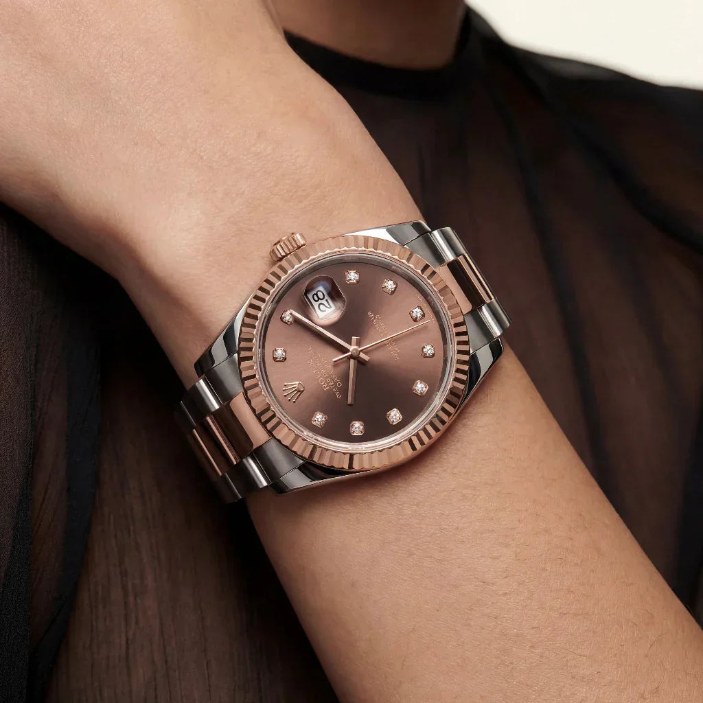 Datejust Inspired Automatic Women's Watch With Diamond Dial And Fluted Bezel