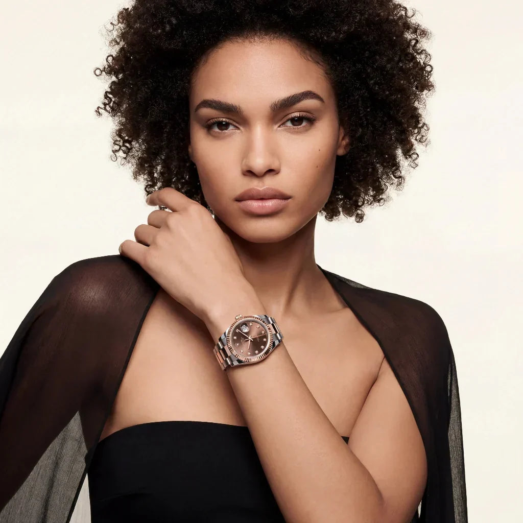 Datejust Inspired Automatic Women's Watch With Diamond Dial And Fluted Bezel