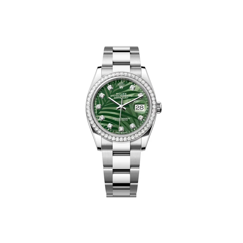 Datejust Olive Green Palm-Motif Dial Women's Timepiece