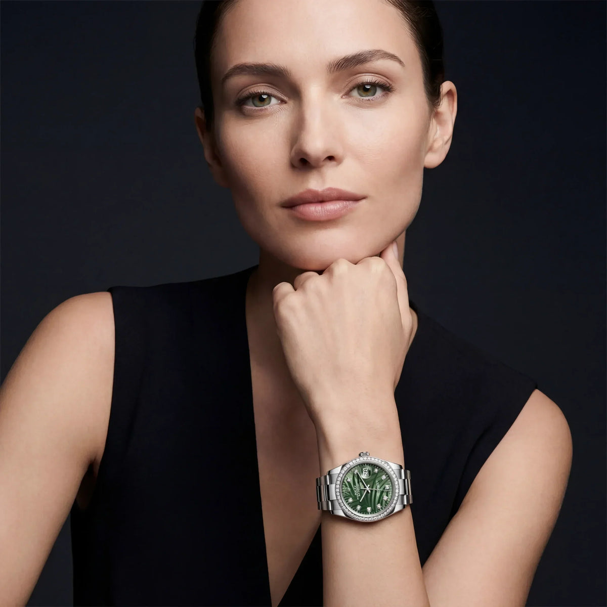 Datejust Olive Green Palm-Motif Dial Women's Timepiece