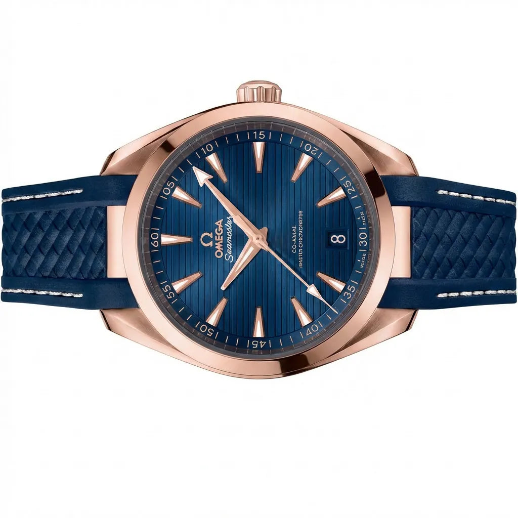 OM Blue Vertical Dial Rose Tone Bezel Watch