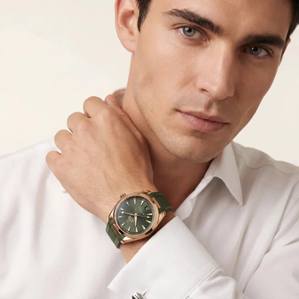 OM Green Dial Rose Tone Strap Watch
