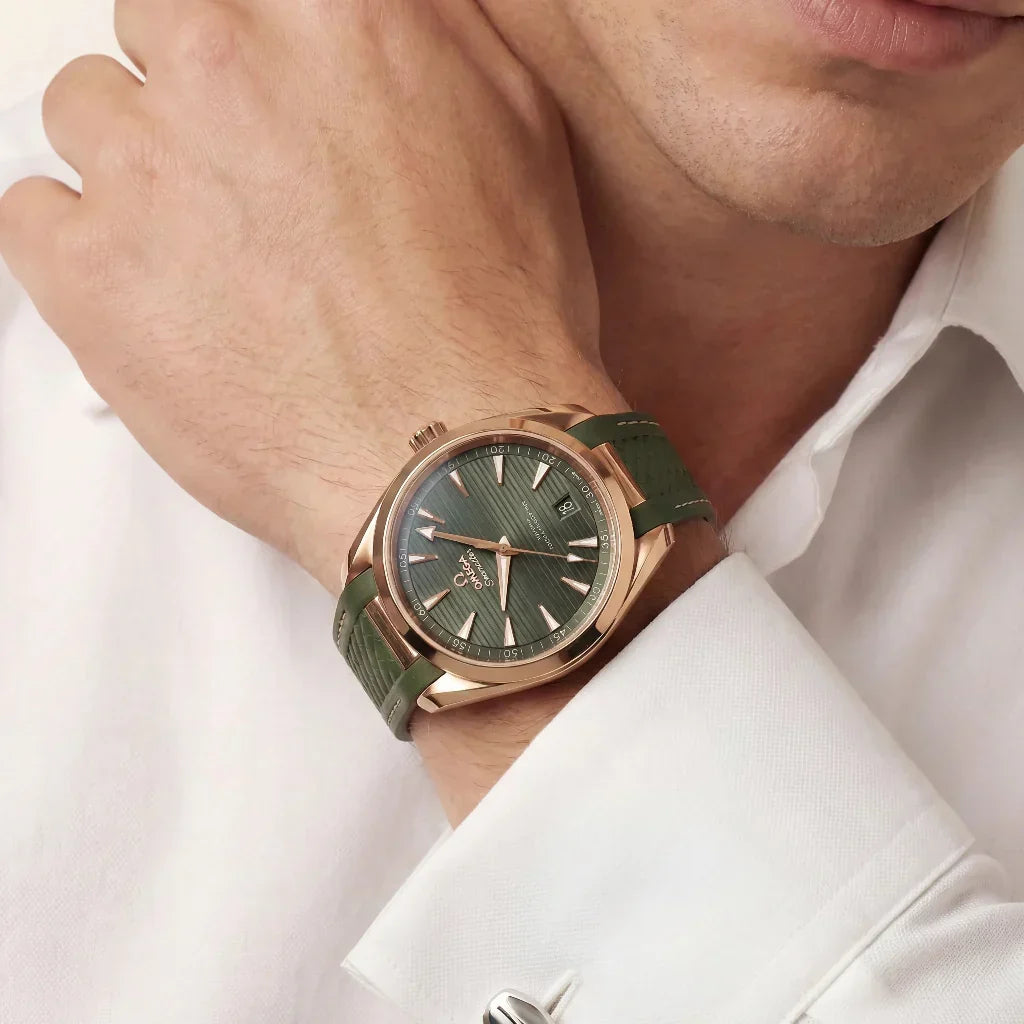 OM Green Dial Rose Tone Strap Watch