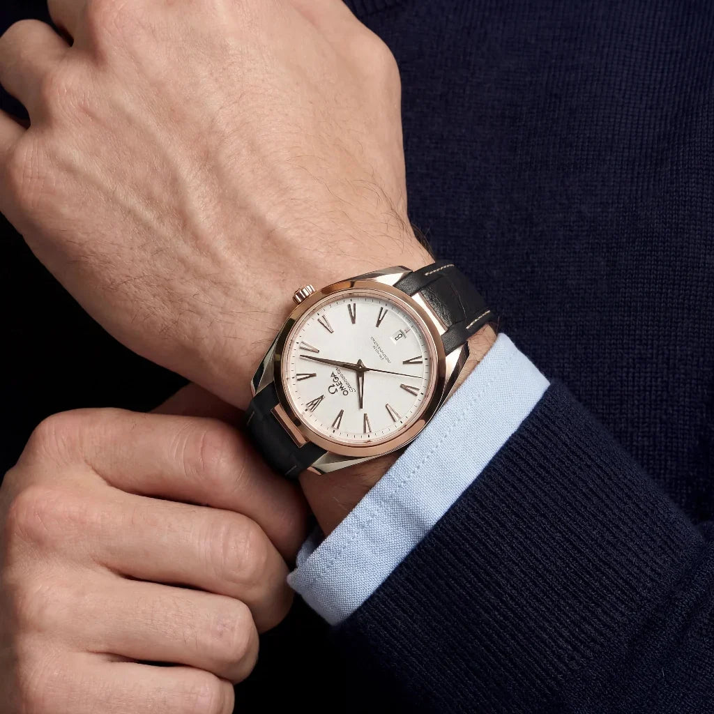 OM White Dial Rose Tone Bezel Watch