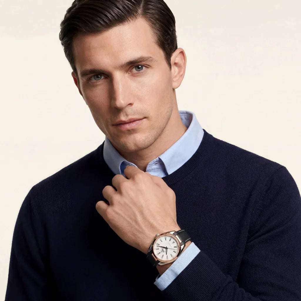 OM White Dial Rose Tone Bezel Watch