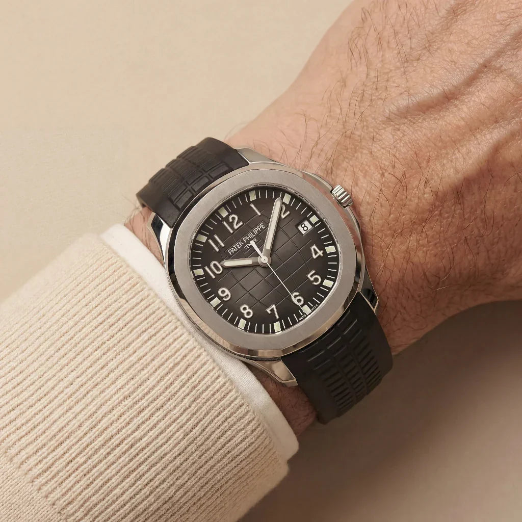 PP Black Dial Rubber Strap Stainless Steel Watch
