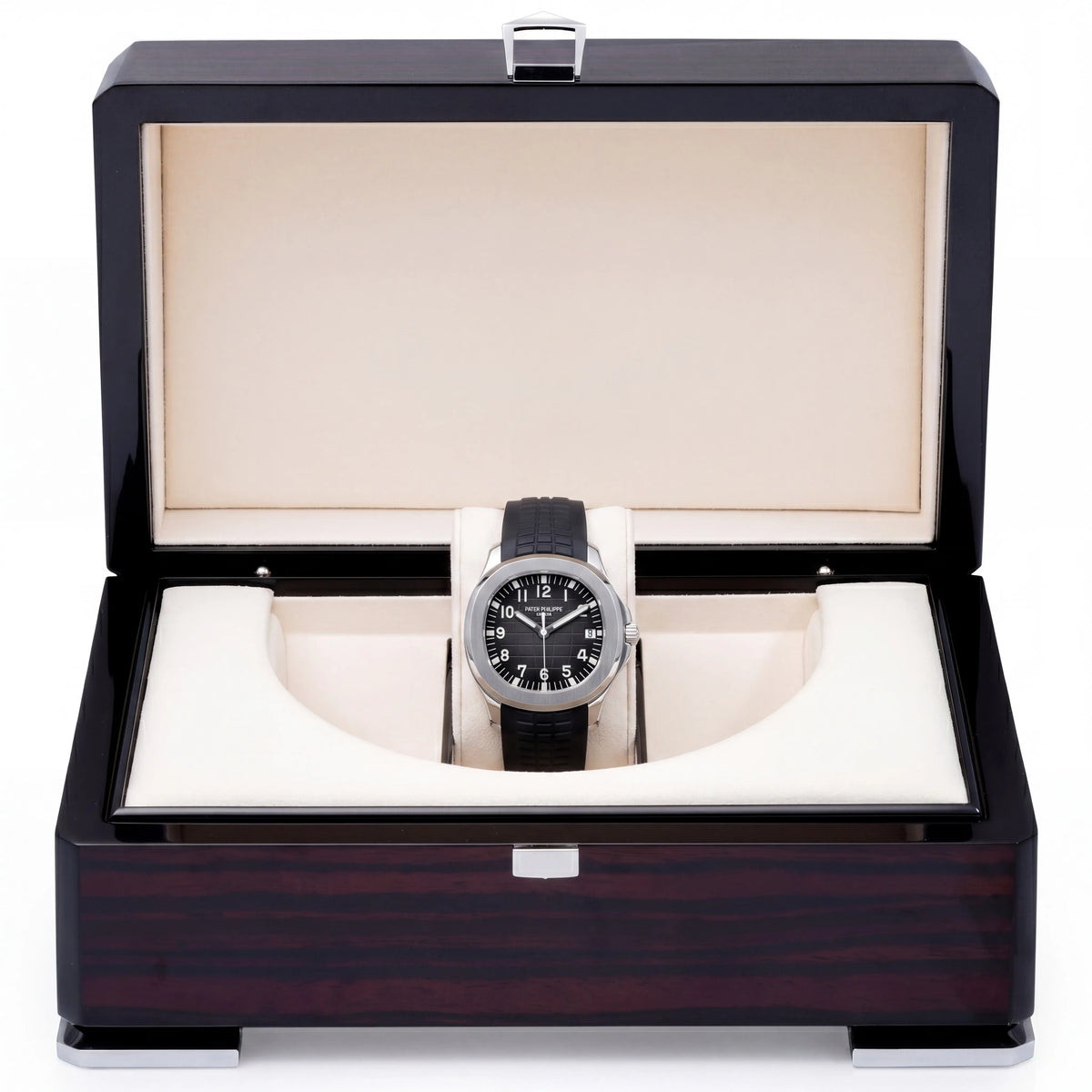 PP Black Dial Rubber Strap Stainless Steel Watch