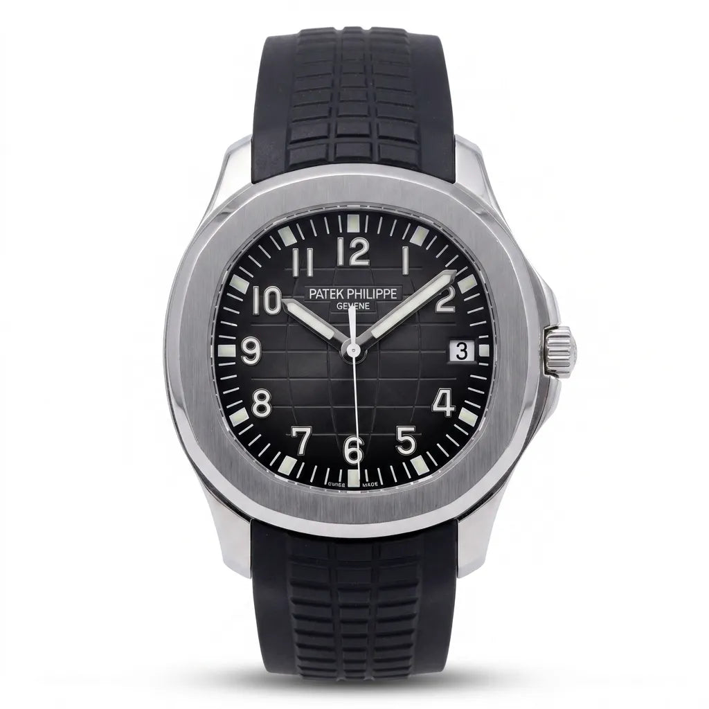 PP Black Dial Rubber Strap Stainless Steel Watch