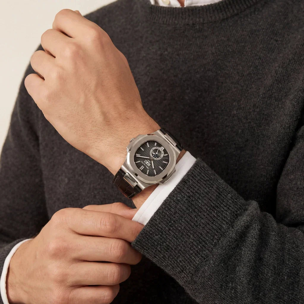 PP Grey Black Multi Dial Watch With Black Leather Strap