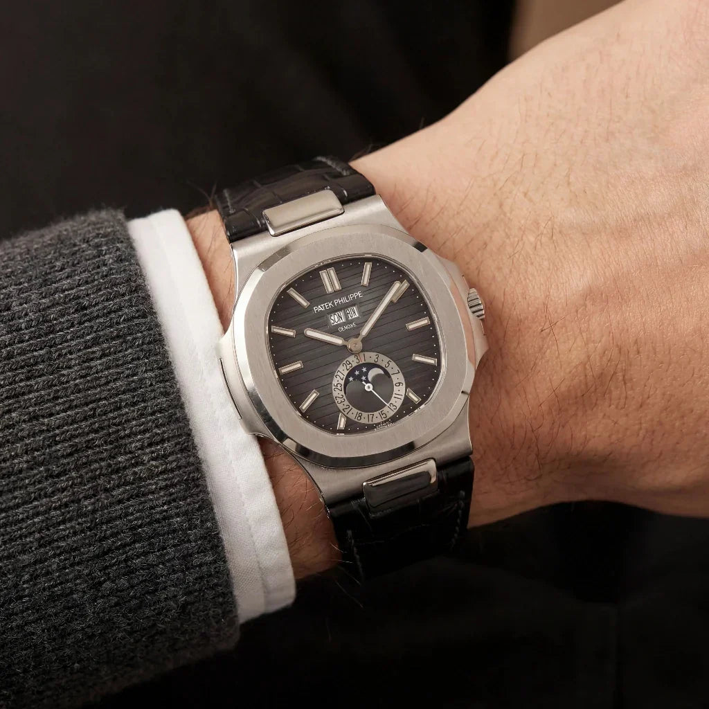 PP Grey Black Multi Dial Watch With Black Leather Strap