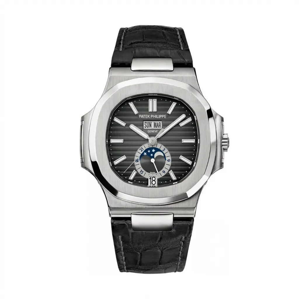 PP Grey Black Multi Dial Watch With Black Leather Strap