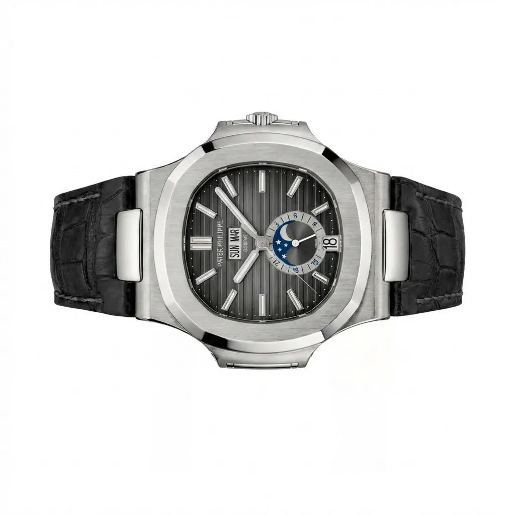 PP Grey Black Multi Dial Watch With Black Leather Strap