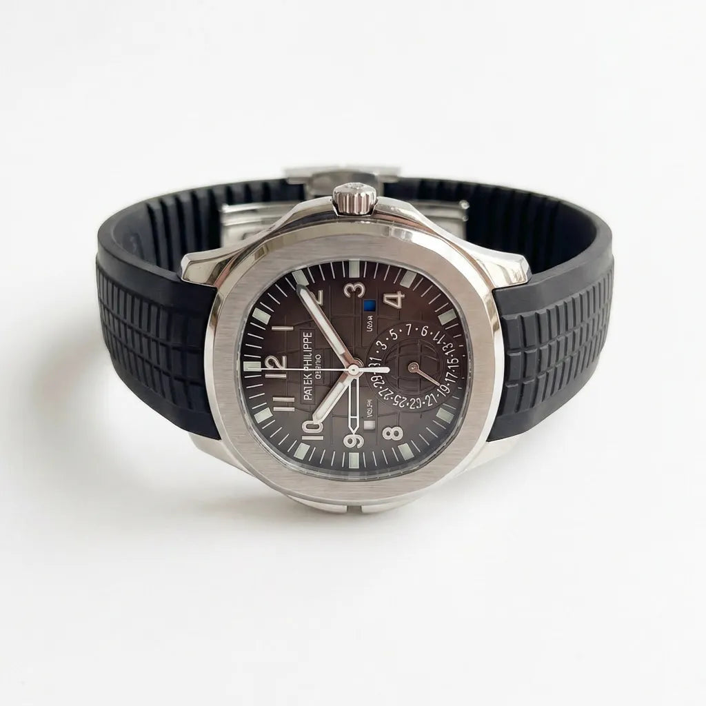 PP Brown Dial Rubber Strap Stainless Steel Watch