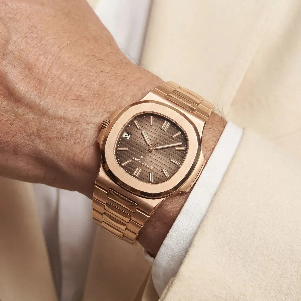 PP Brown Horizontal Dial Rose Tone Bracelet Watch