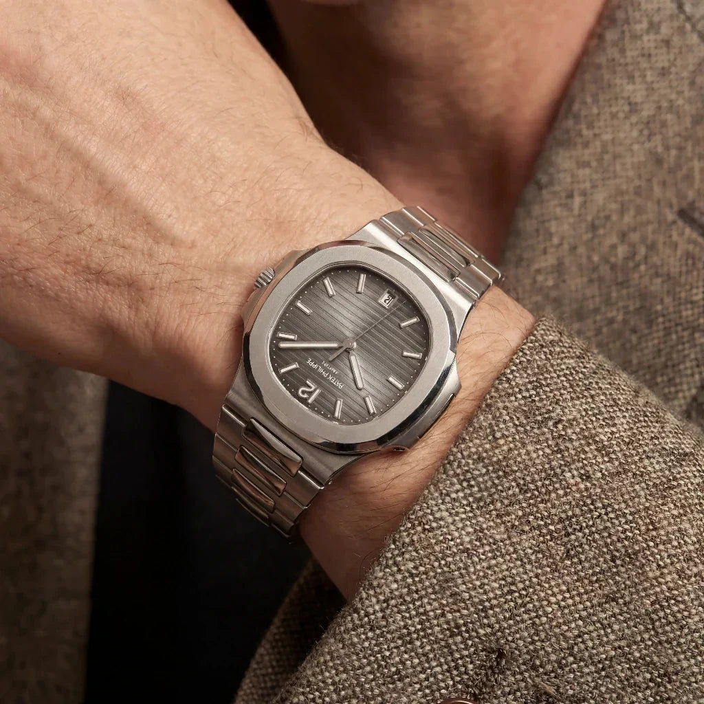 PP Grey Wave Dial Stainless Steel Bracelet Watch
