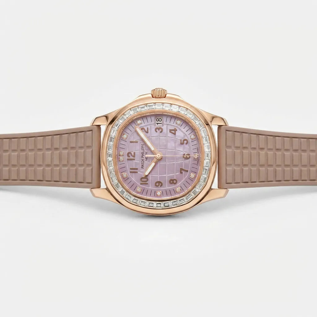 PP Lilac Dial Stone Set Rose Tone Watch