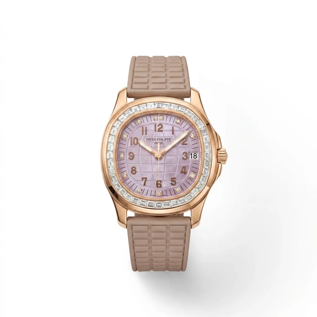 PP Lilac Dial Stone Set Rose Tone Watch