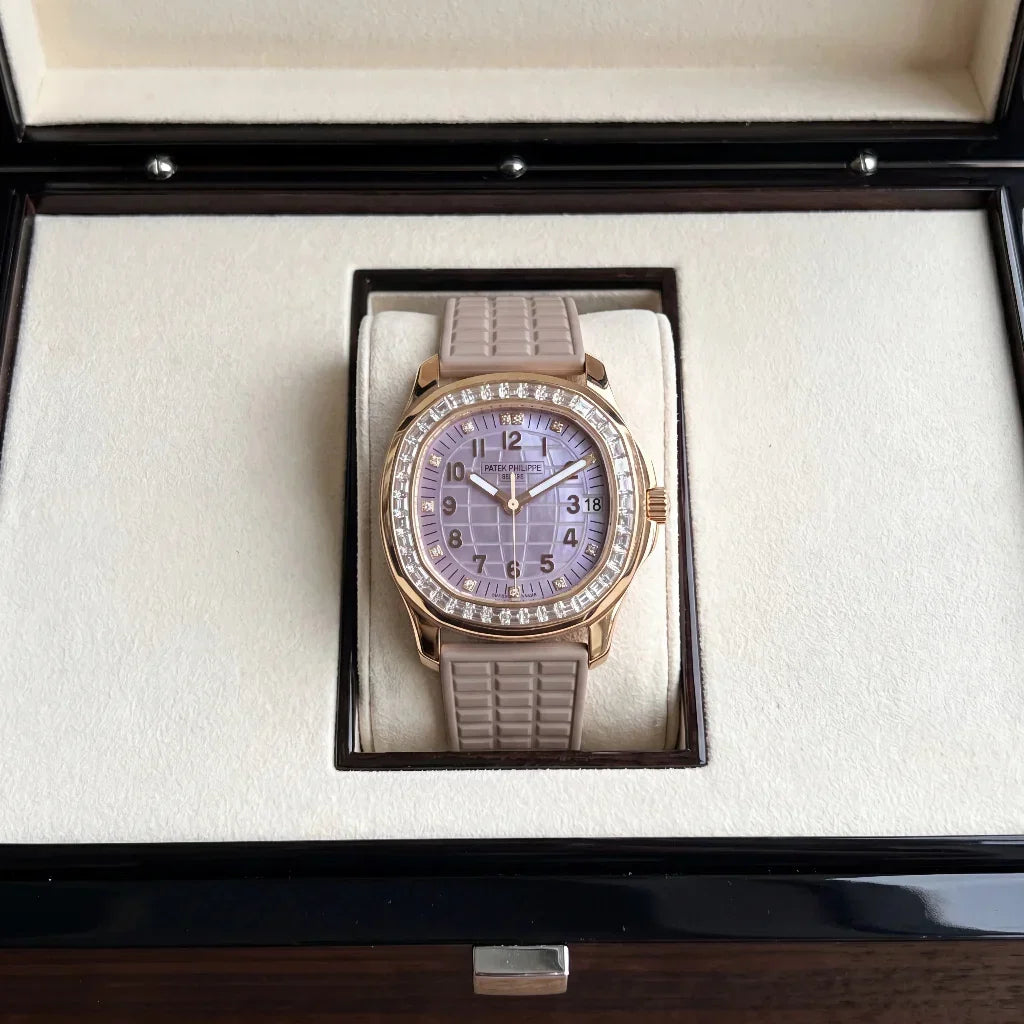 PP Lilac Dial Stone Set Rose Tone Watch