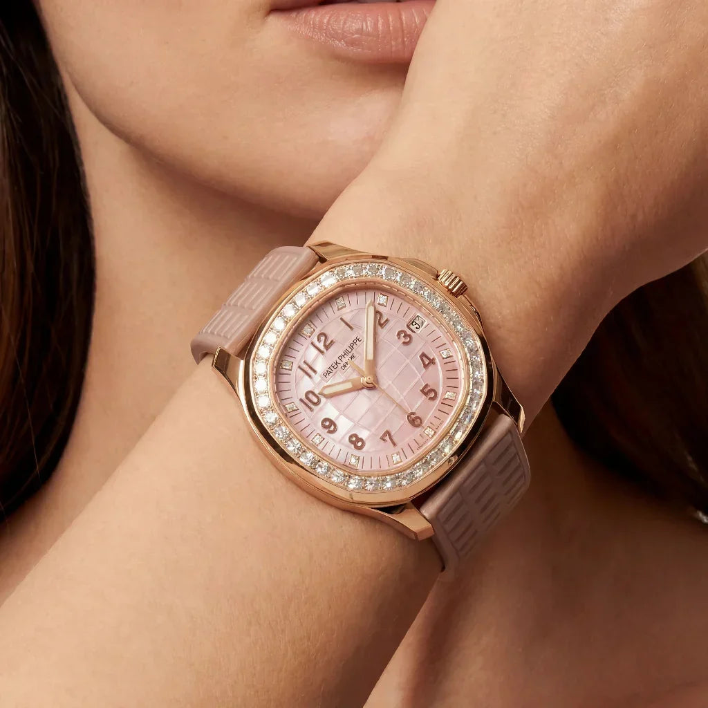 PP Lilac Dial Stone Set Rose Tone Watch