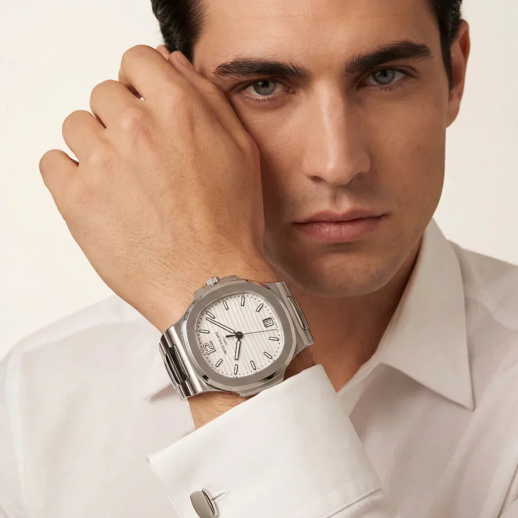 PP Silver Wave Dial Stainless Steel Bracelet Watch