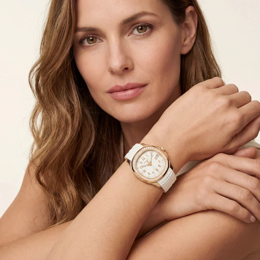 PP White Dial Stone Set Rose Tone Watch