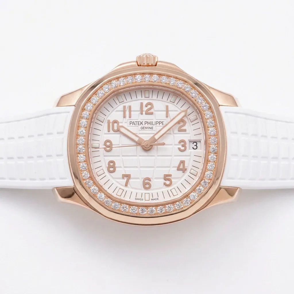 PP White Dial Stone Set Rose Tone Watch