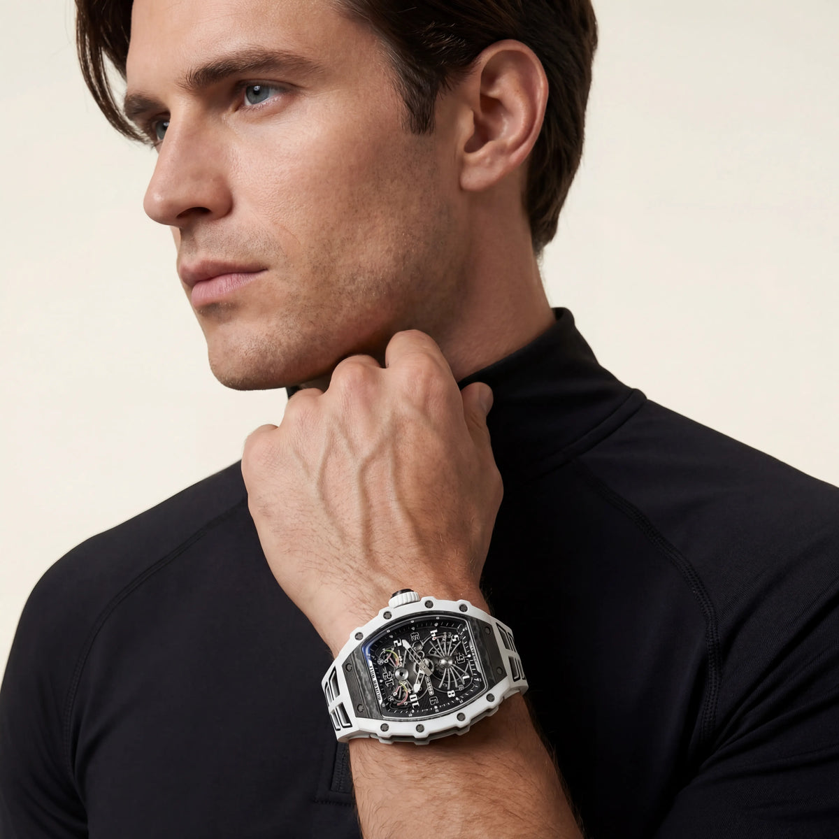 RM Black And White Open Dial Watch