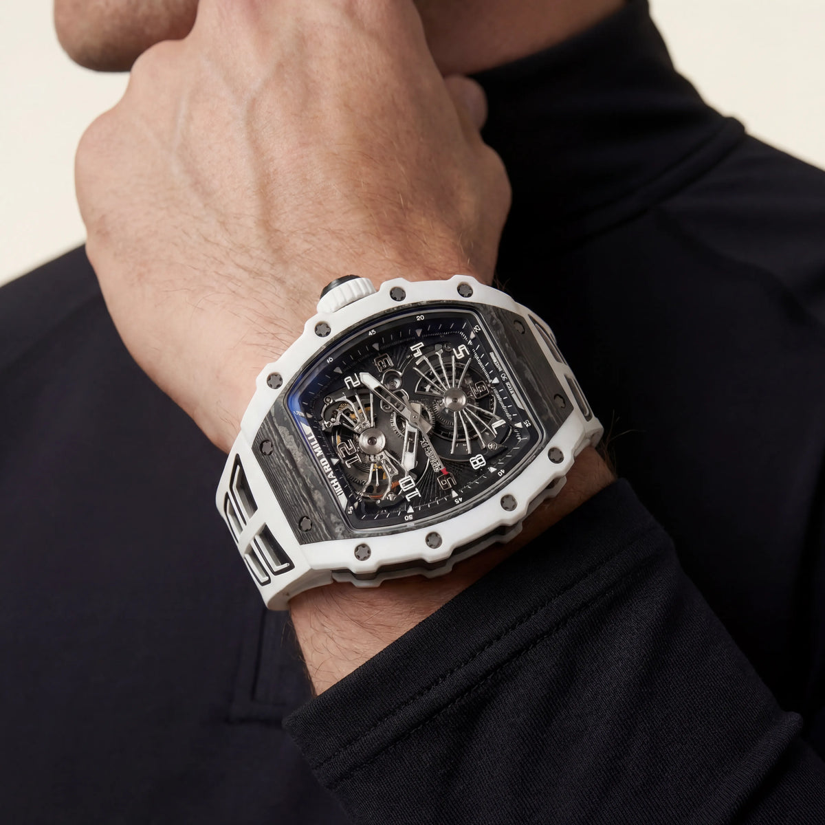 RM Black And White Open Dial Watch