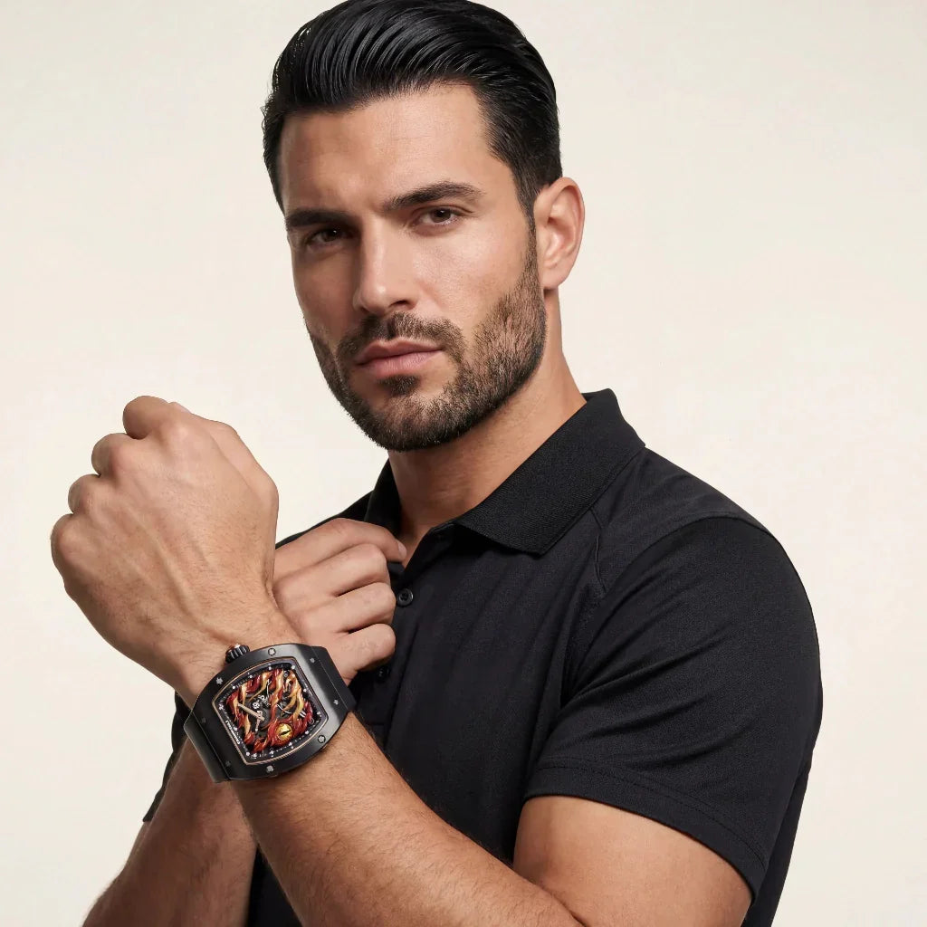 RM Black Evil Eye Flame Motif Watch