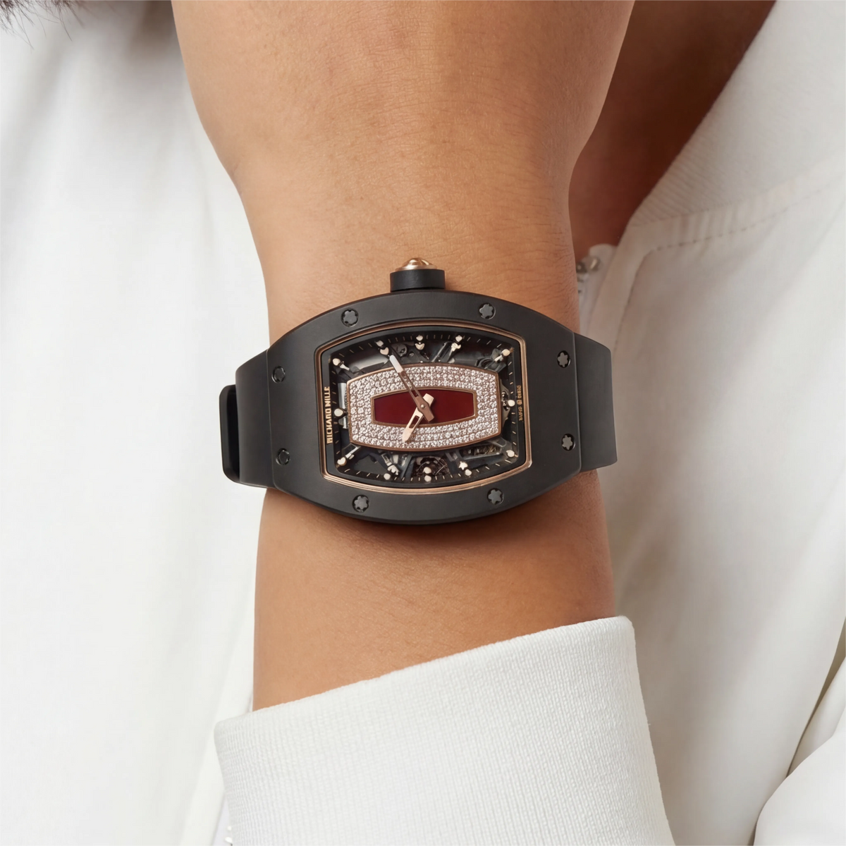 RM Black Stone Set Panel Dial Watch