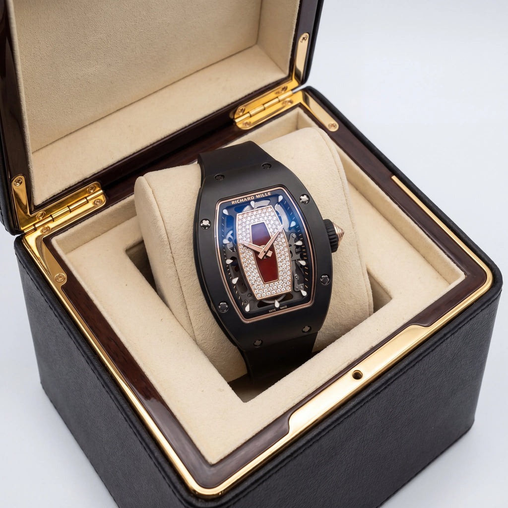 RM Black Stone Set Panel Dial Watch