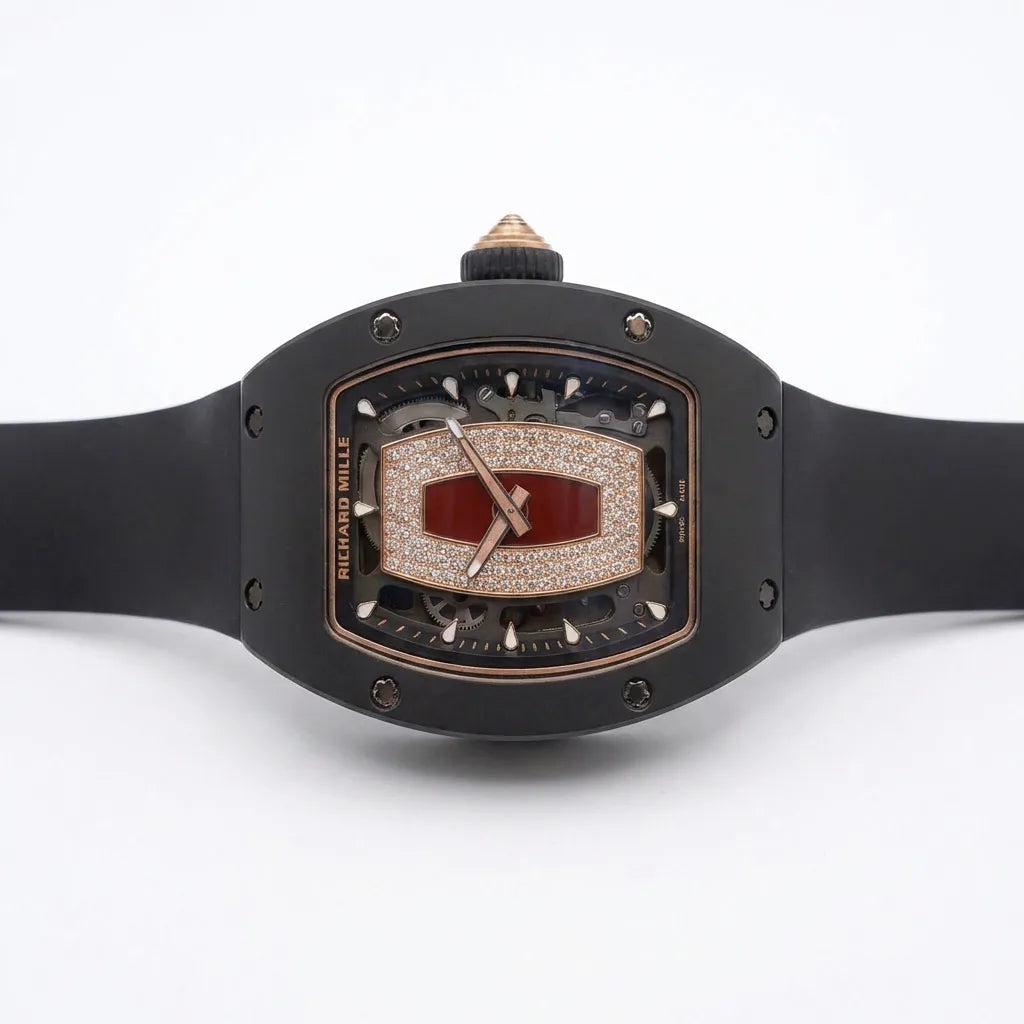RM Black Stone Set Panel Dial Watch