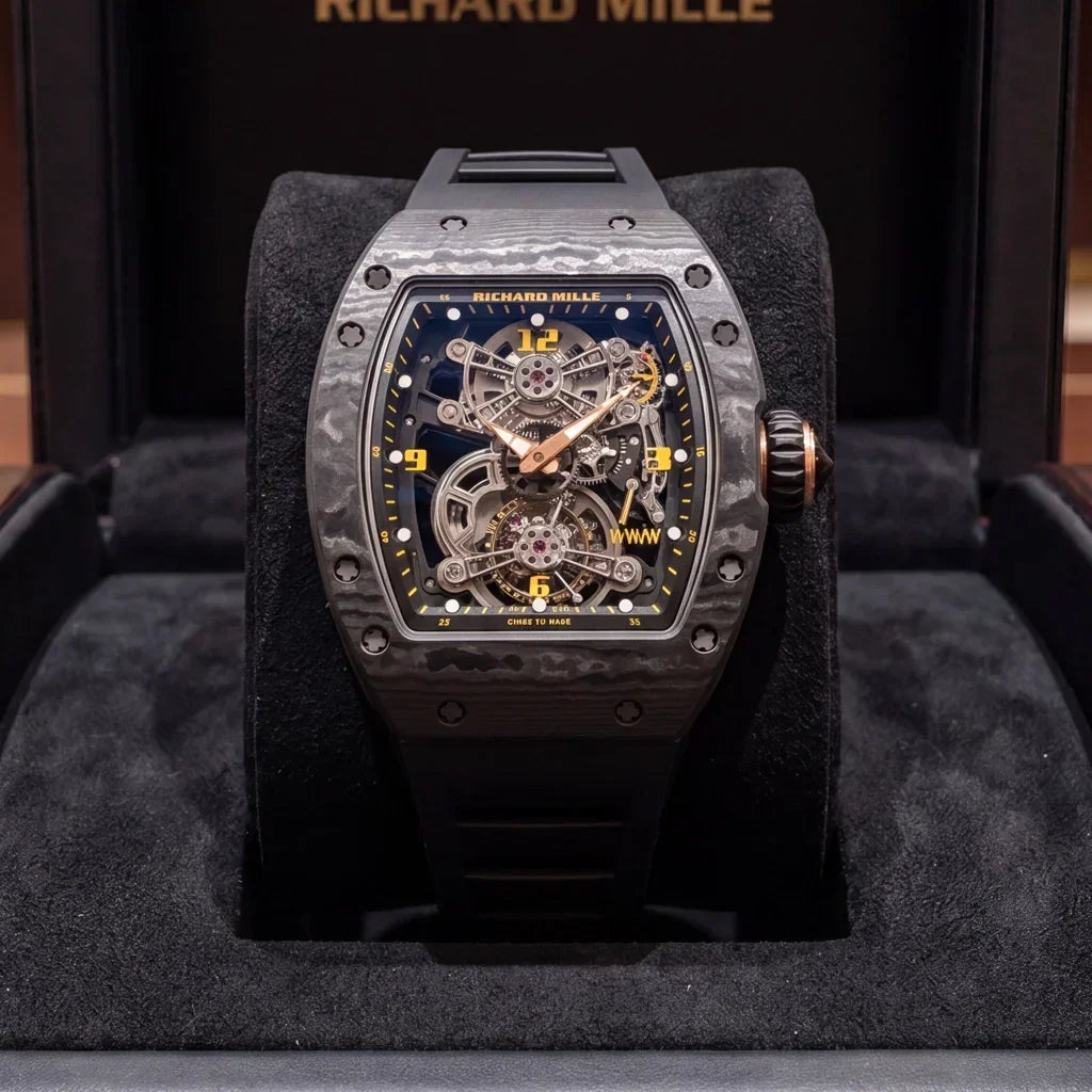 RM Black Textured Open Dial Watch
