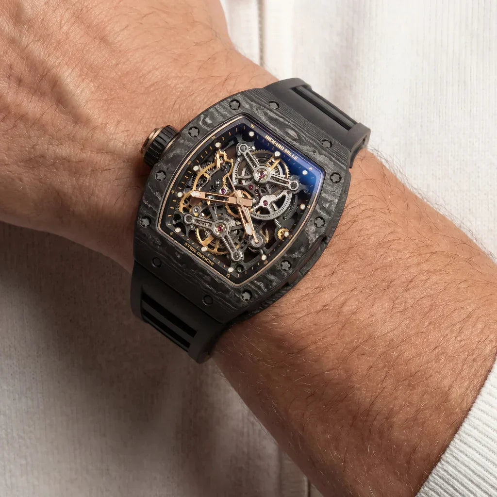 RM Black Textured Open Dial Watch
