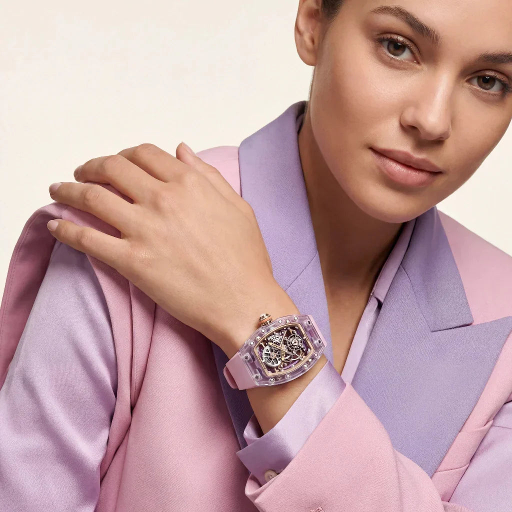 RM Lilac-Pink Frame Skeleton Watch
