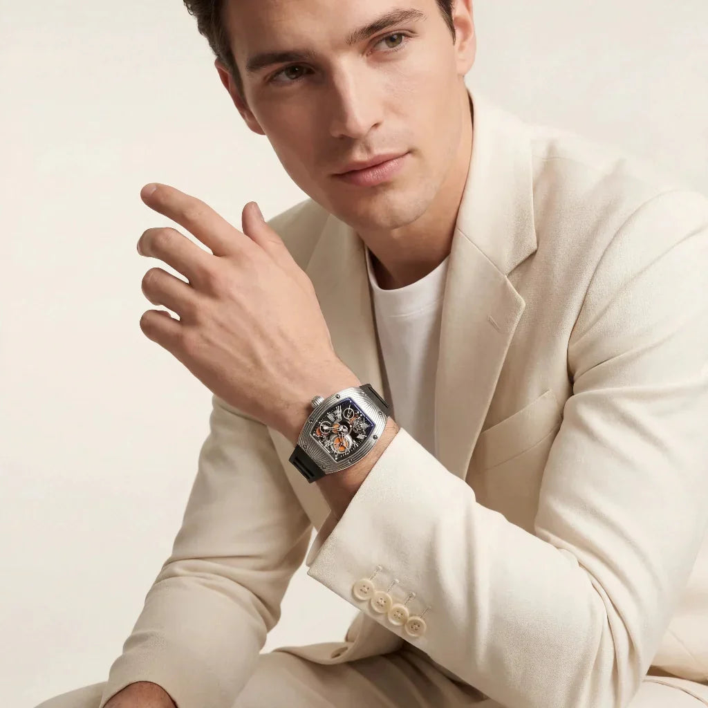 RM Silver Ribbed Case Watch