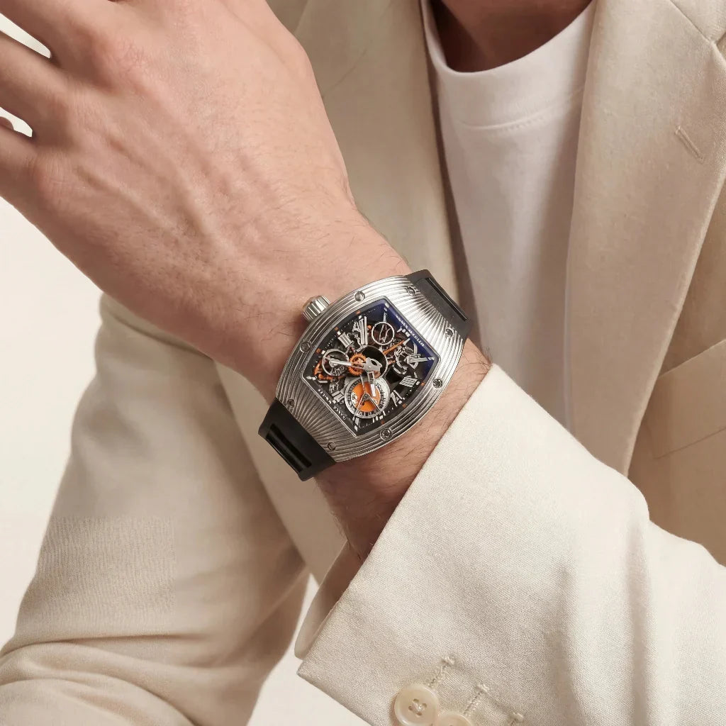 RM Silver Ribbed Case Watch