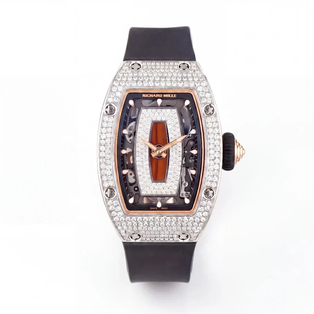 RM Silver Stone Set Panel Dial Watch