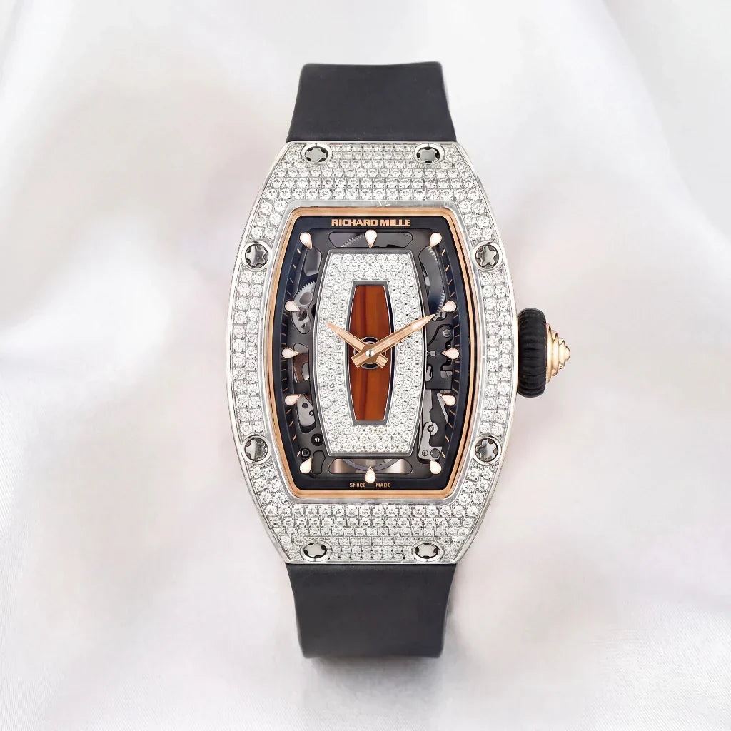 RM Silver Stone Set Panel Dial Watch