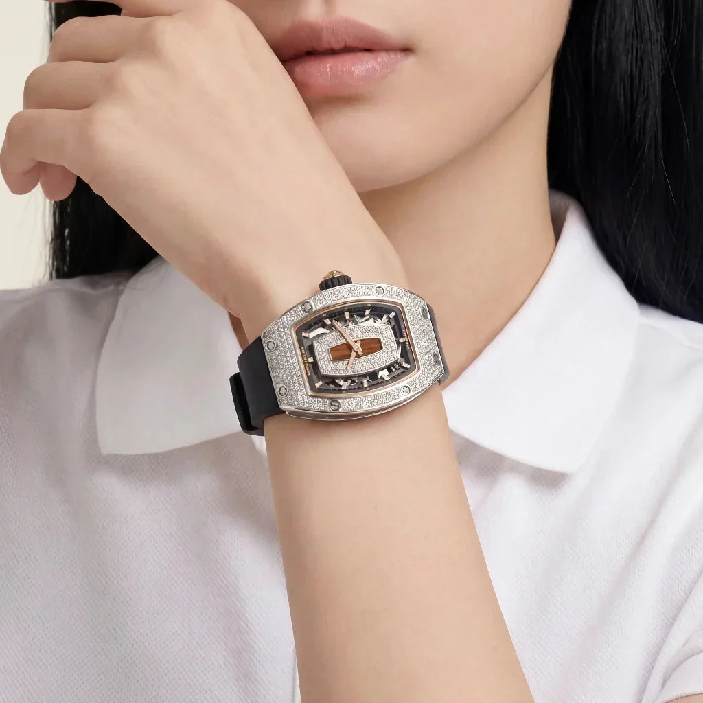 RM Silver Stone Set Panel Dial Watch