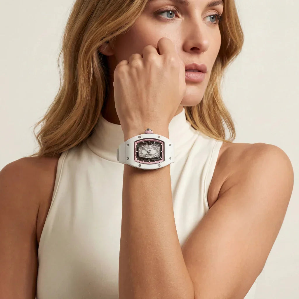 RM White Pink Stone Set Watch