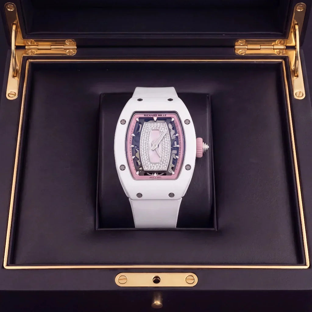 RM White Pink Stone Set Watch