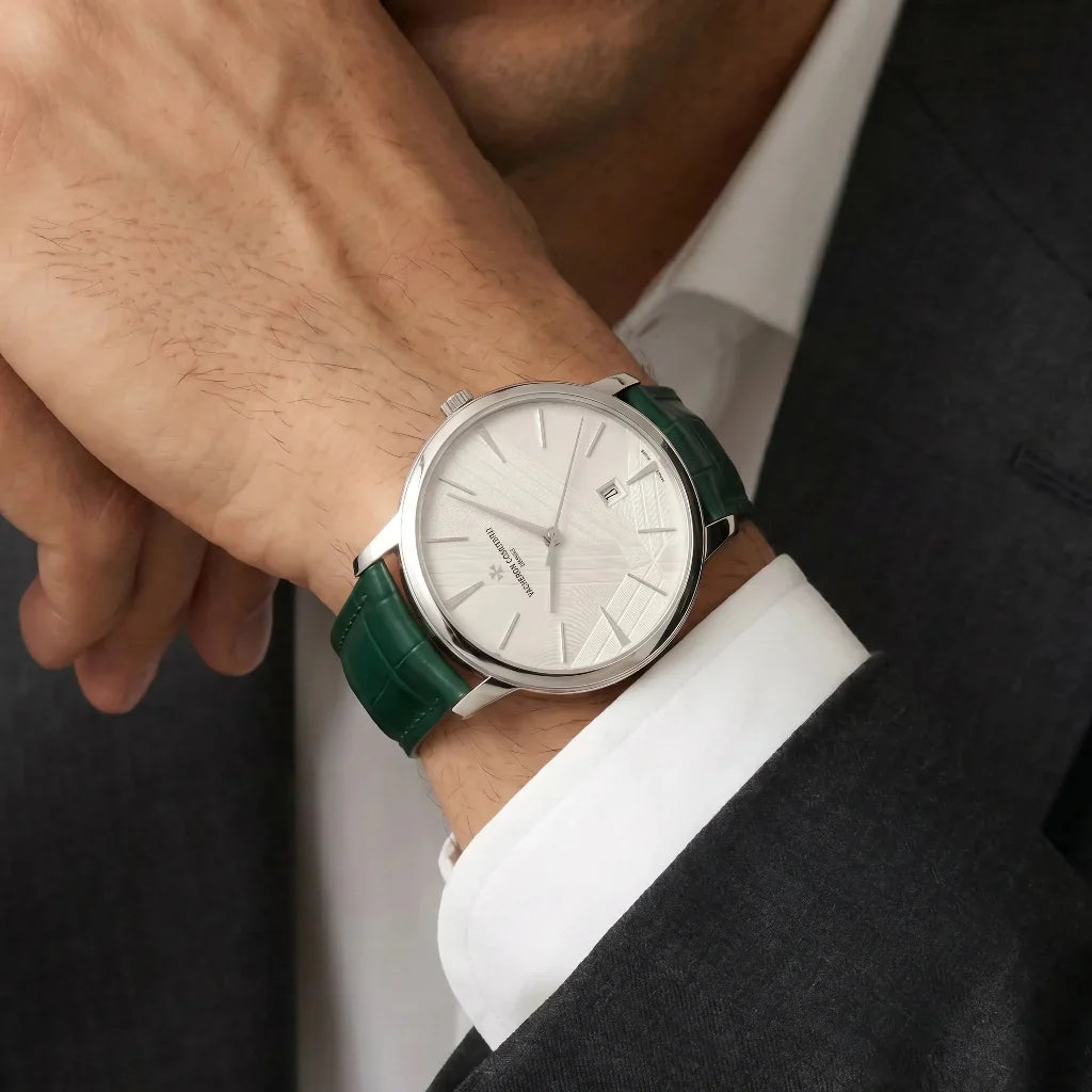 VC Green Textured Strap Date Window Watch